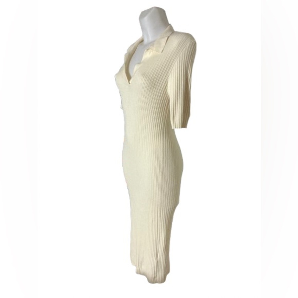 Vero Moda Holly 2/4 Polo Dress Tall Ribbed T-Shirt Midi Cream Dress XL - Picture 13 of 15